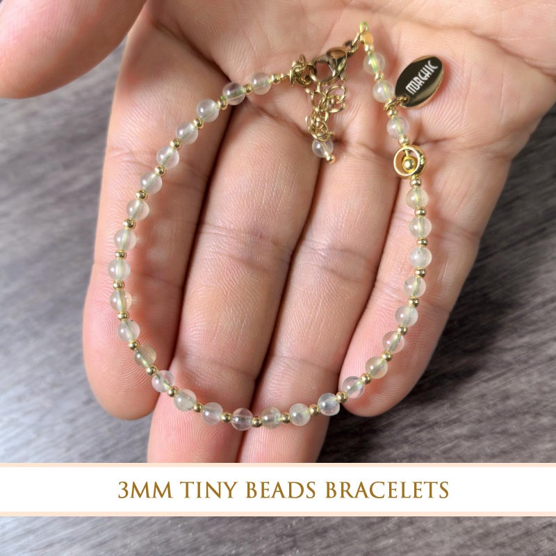 Morchic 3mm Green Prehnite Tiny Beads Bracelet for Women, Adjustable 7.1" Dainty Handmade Energy Gem Jewelry, Birthday Gift - Image 5